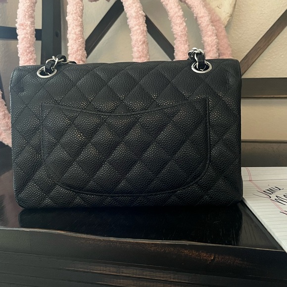 NOT AVAILABLE!! Chanel Small Classic Double Flap Black Caviar Silver Hardware - Picture 4 of 11
